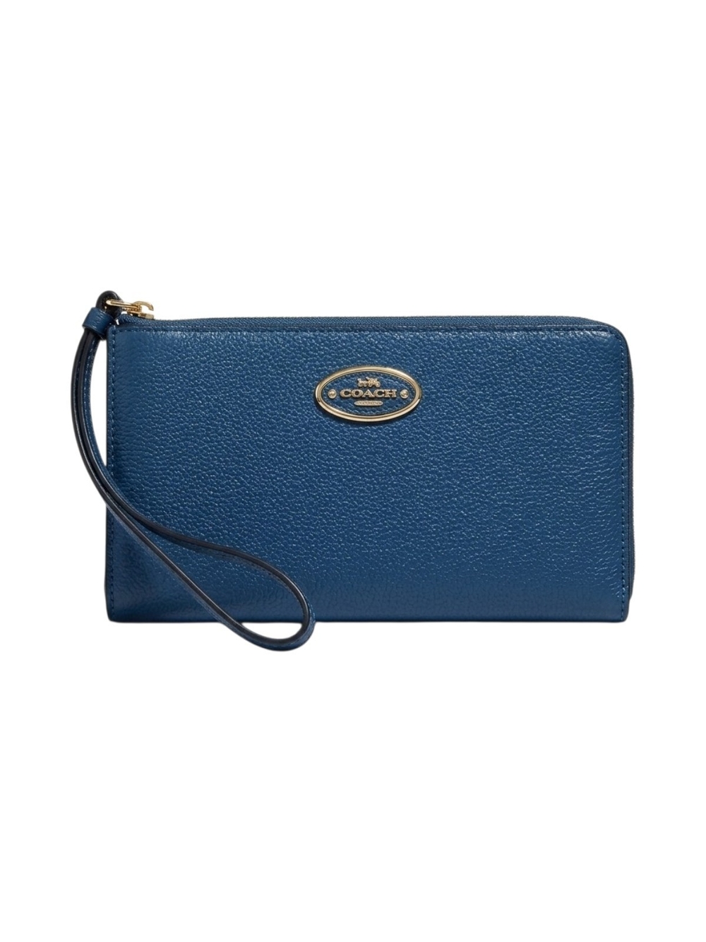 COACH Navy Blue Pebbled Leather L-Zip Wristlet Wallet 53413 VGUC Emerald
